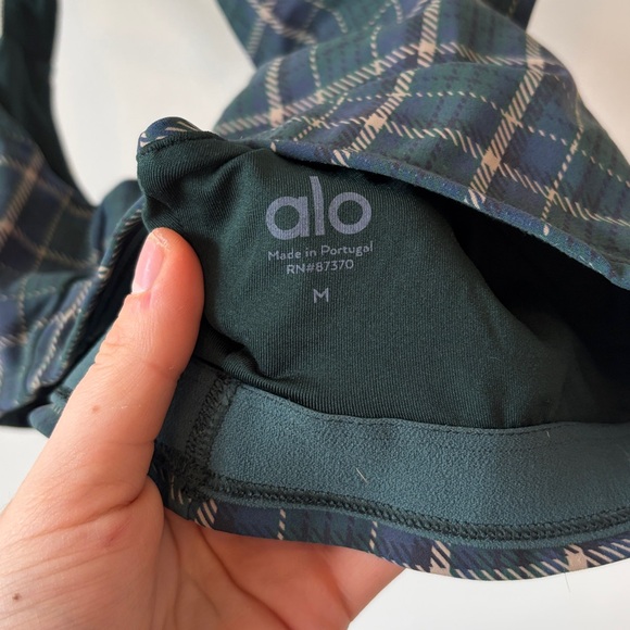 ALO Yoga SET - Occasion Bra & Leggings with Reflective Stripe in Green Plaid - M - Picture 3 of 7
